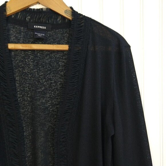 Vintage 90's Express Black Open Front Cardigan Size L Goth Witchy Pleated Lace - Picture 3 of 12
